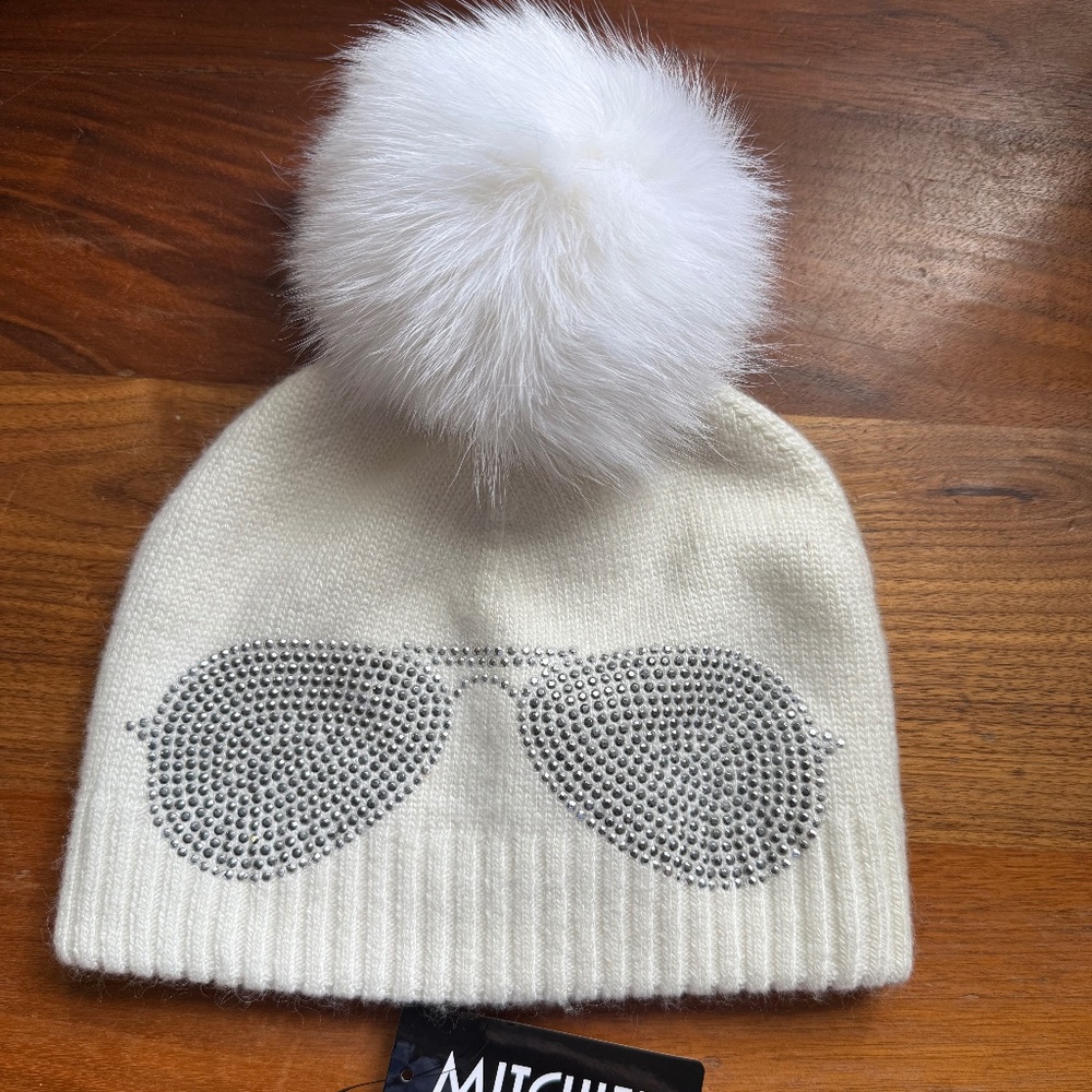 Mitchie's Matchings Women's Crystal Aviator Knit  Faux Fur Beanie